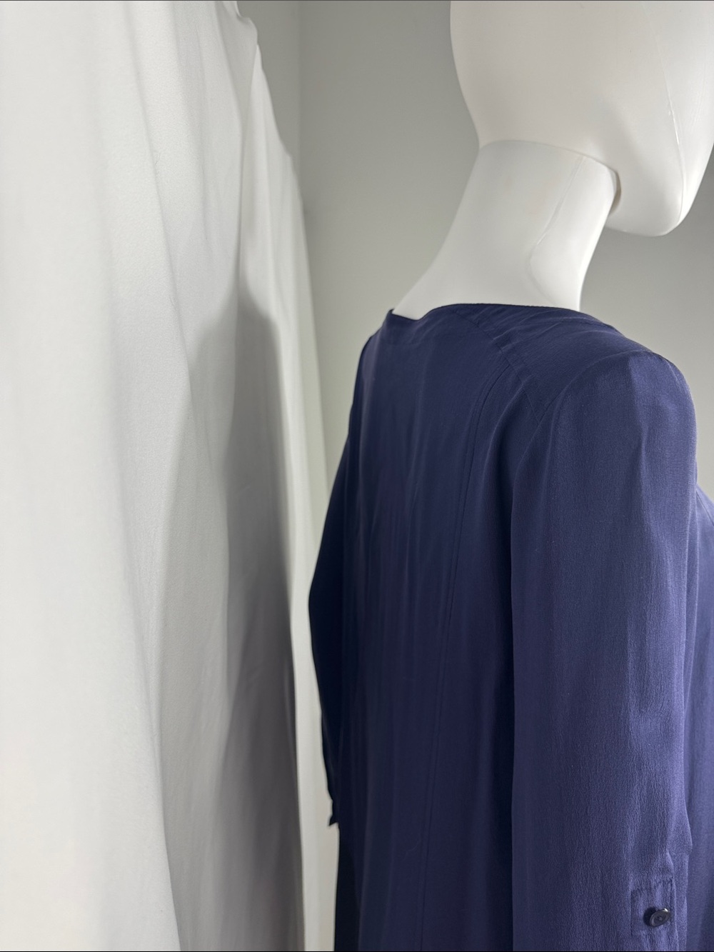 Eileen Fisher 100% Silk Colorblock Tunic Dress Blue Black Pockets - Picture 8 of 9